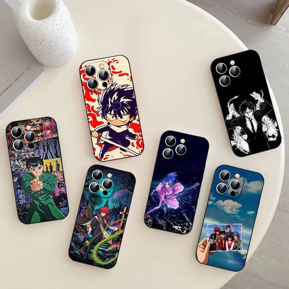Funda Delgada Negra para Teléfono con Diseño de Anime YuYu Hakusho, Ajuste Perfecto para iPhone 17, 16, 15, 14, 13, 11, X, Xr, Xs Max, Pro Max, Plus, 13 Mini