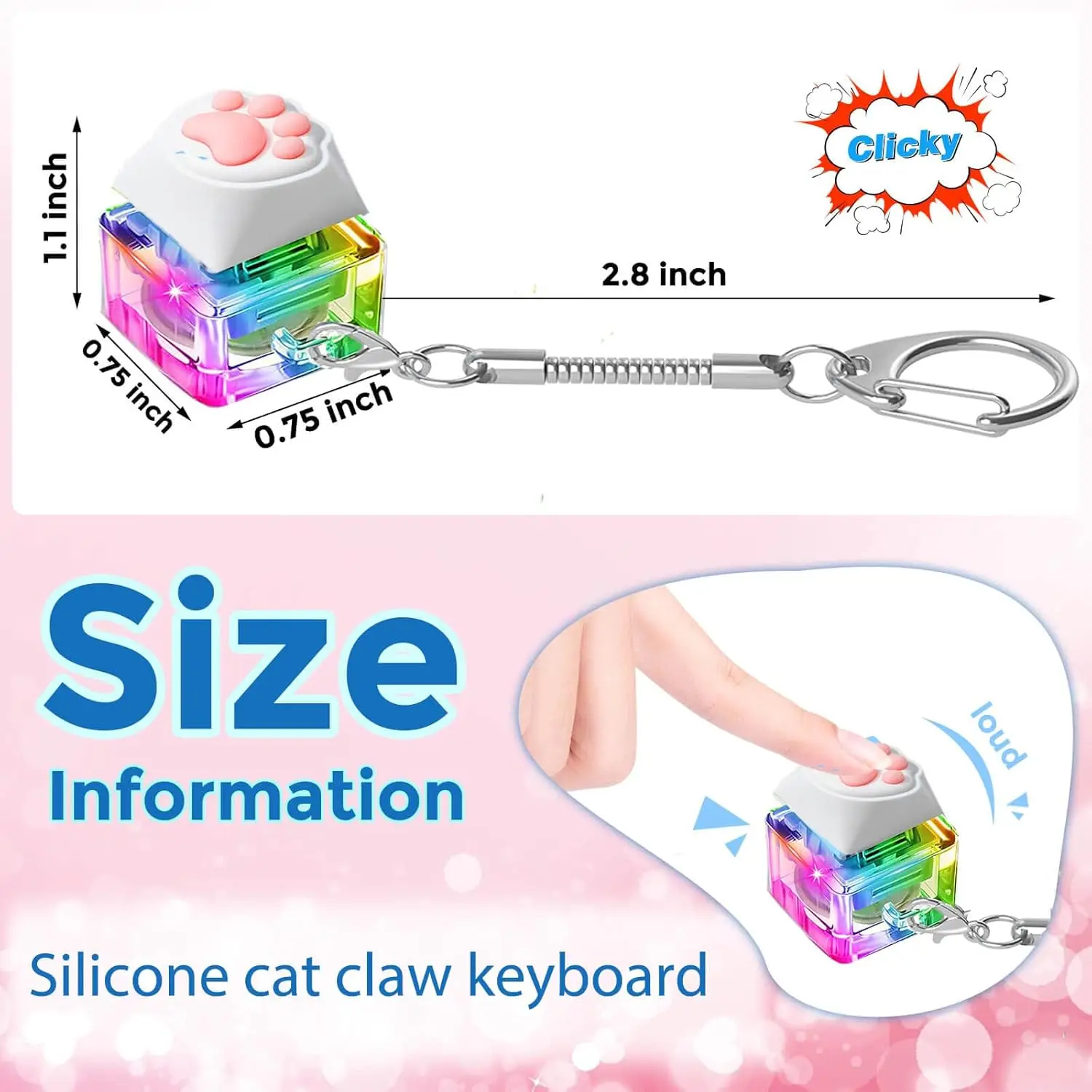 EDC Fidget Toys clavier, porte-clés patte de chat avec lumière LED jouets anti-Stress pour adultes et enfants, clavier de doigt Fidget Clicker