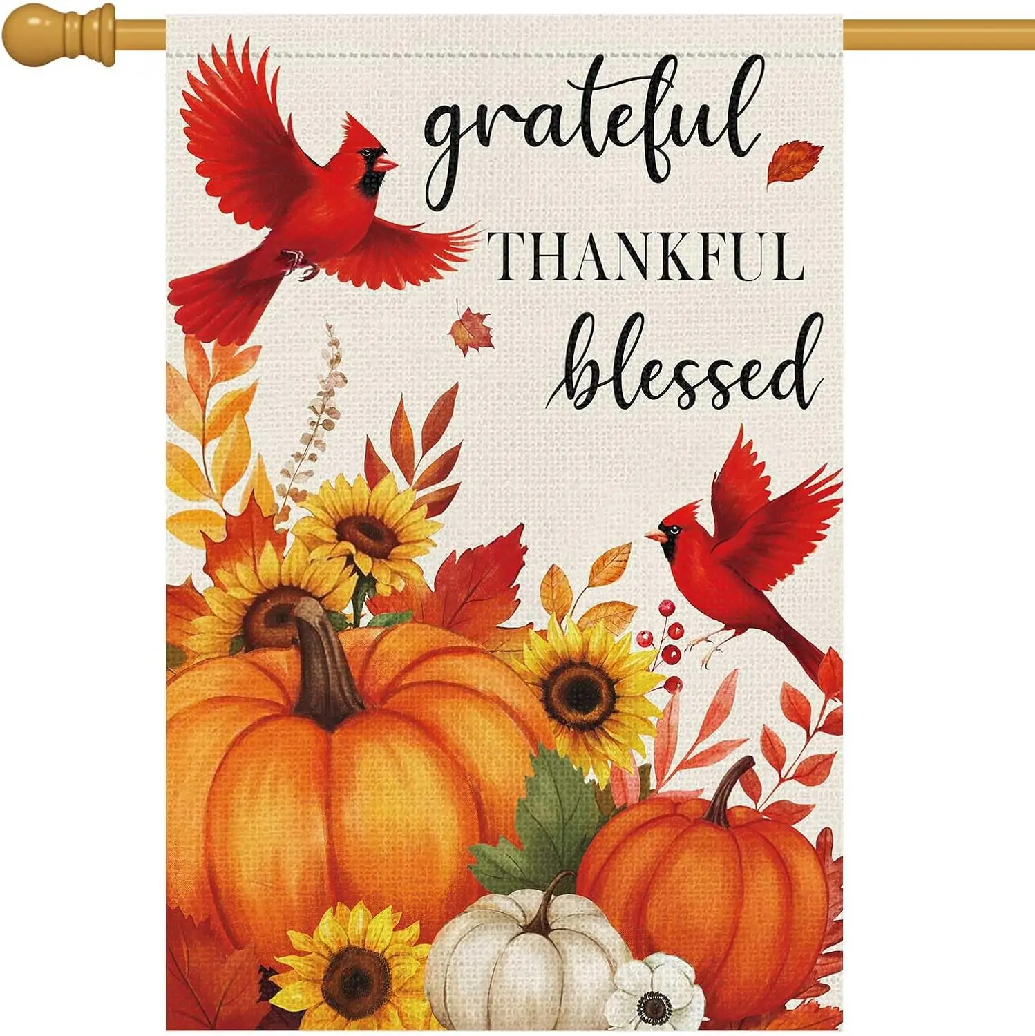 Louise Maelys Fall Garden Flag Cardinal Pumpkin Grateful Thankful Blessed 28x40 Inch Double Sided Sunflower Floral Seasonal  hhz