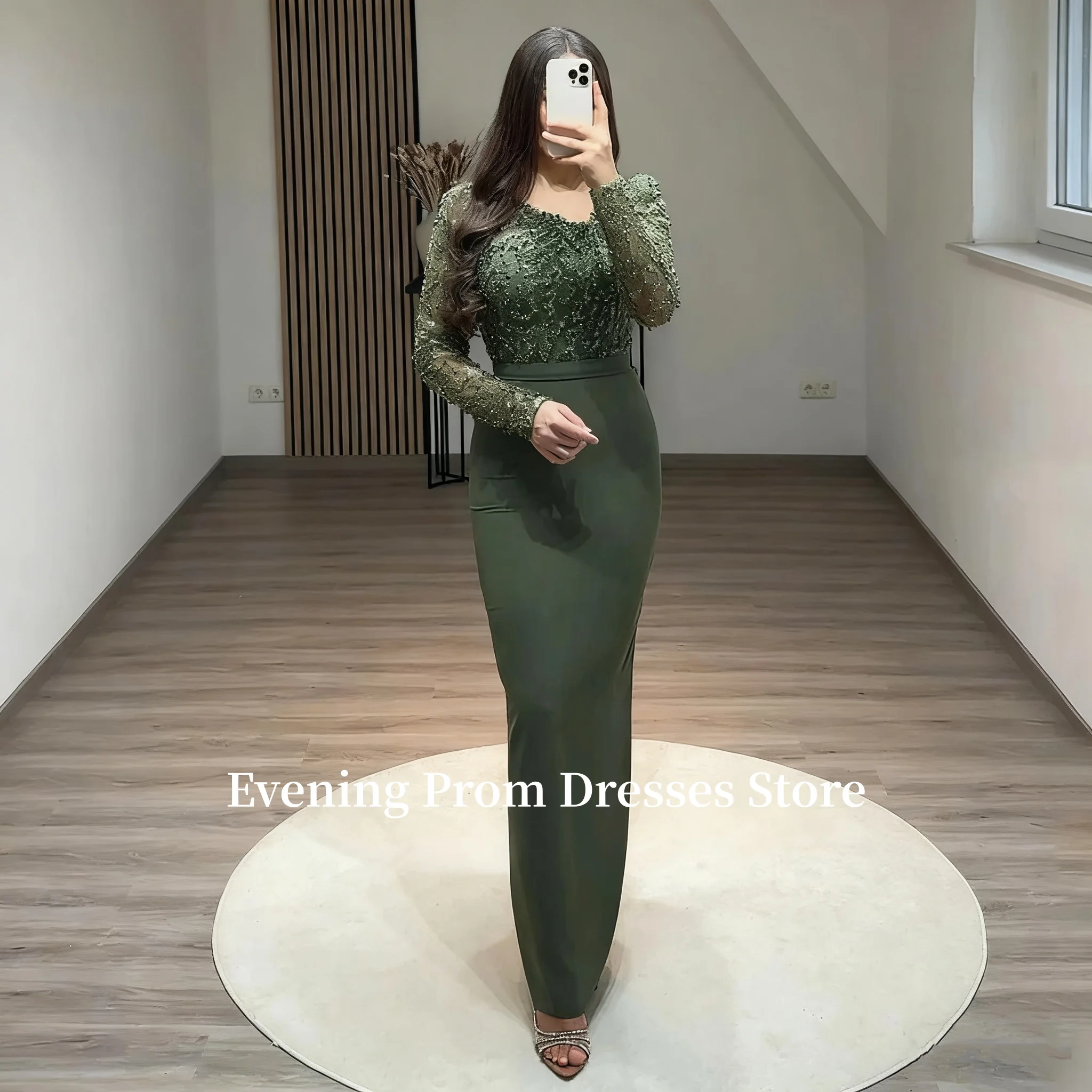 

Элегантное арабское бальное платье оливково-зеленого цвета с длинным рукавом и v-образным вырезом по индивидуальному заказу, вечернее платье из бисера, вечернее платье в Дубае