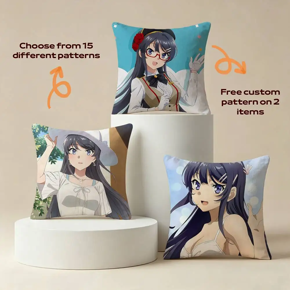 Bunny Girl Senpai M-Mai S-Sakurajima Square Sofa Pillow Cover Solid Color Living Room Home Decor Cushion Case
