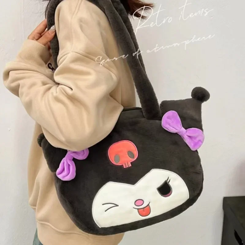 Kawaii Sanrio Plush Bag Cut Kuromi Cinnamoroll My Melody Backpack Shoulder Bag Tote Makeup Plushie Large Handbag Gift Girls