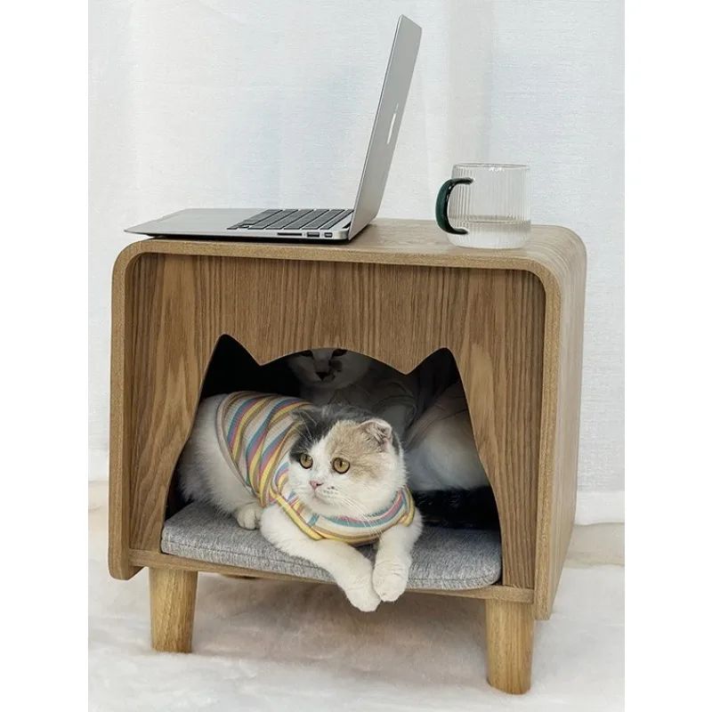 2026 Solid Wood Cat House Nightstand, European Bentwood Design Side Table Shoe Bench, Shared Furniture for Cats and Humans