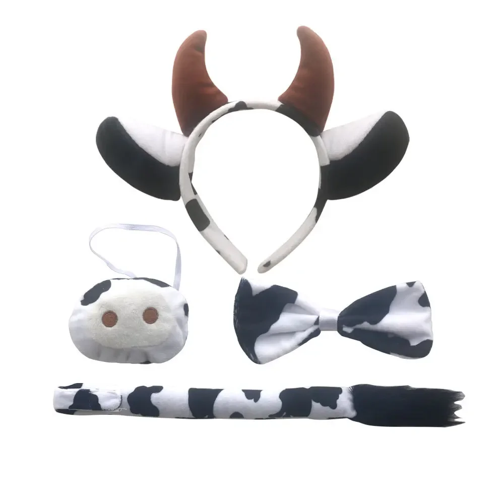 

Cow Ears Horns Headband Nose Bow Tie and Tail Fancy Dress Kit for Kids Adult Party Dress up Halloween Costume Cosplay