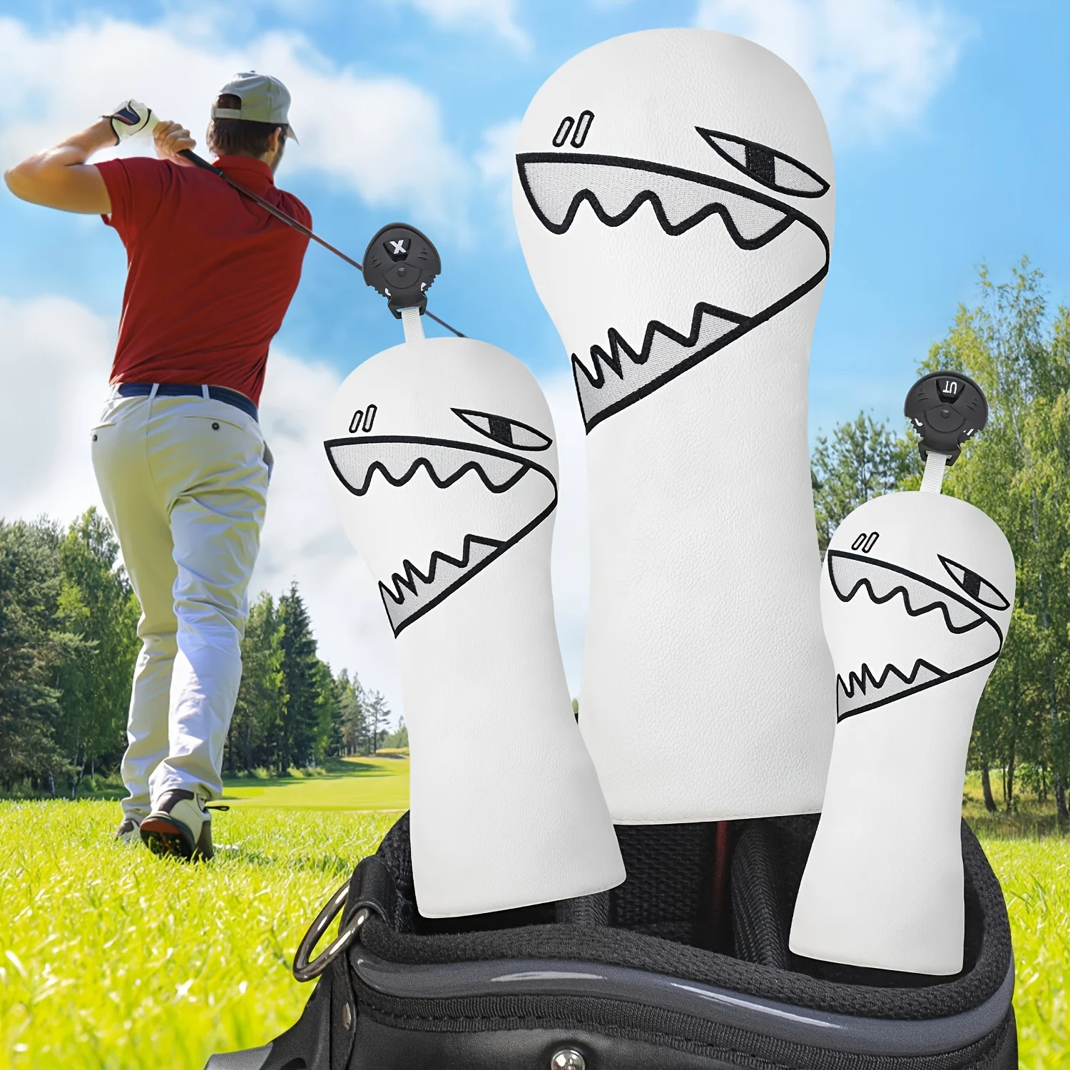 1pc/4pcs Driver, Fairway, Hybrids Headcover - Shark Design Style Golf Club Cover Suitable for Male and Female view 5
