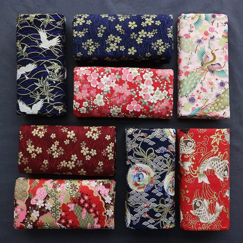 150cmx50cm Bronzing Pure Cotton Clothing Fabric Koi Cherry Blossom Crane Kimono Cheongsam Brocade DIY Home Apparel Sewing Fabric