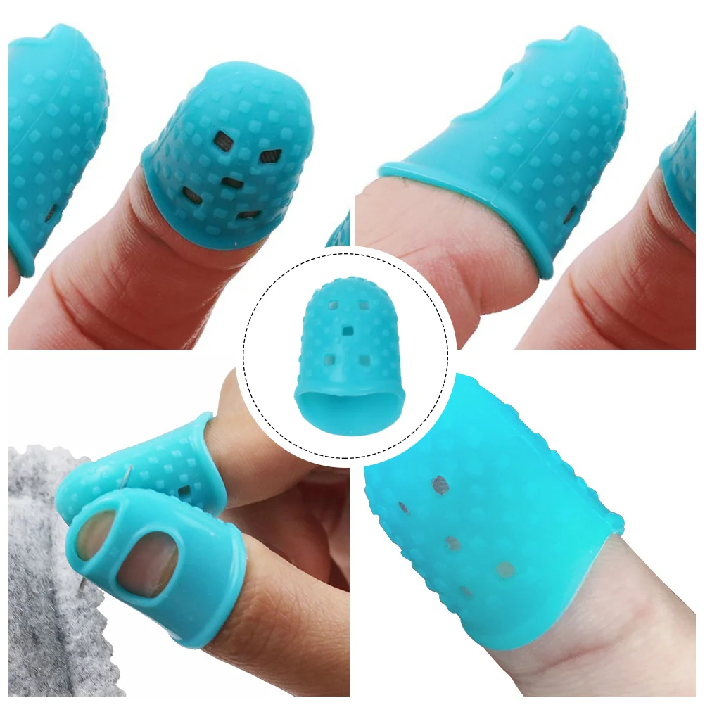 10 Pcs Cross Stitch Sewing Finger Cots Silicone Caps Learning Embroidery Supplies Protector Guards Blue Resistant Sleeves Baby