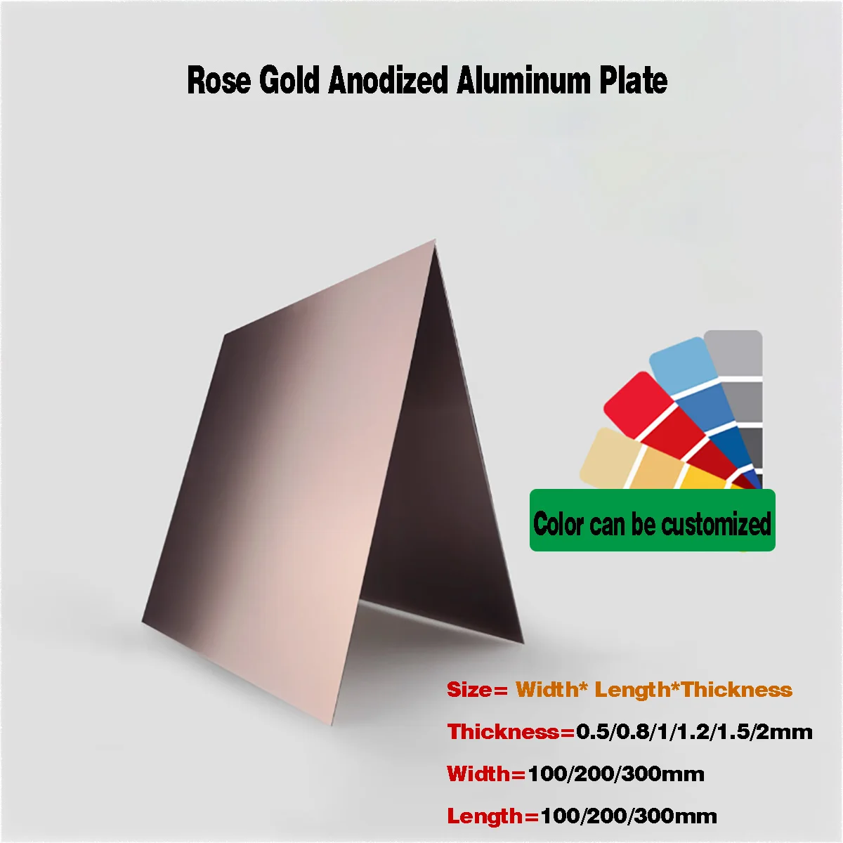 Rose Gold Copper Anodized Aluminum Alloy Sheet 5020 Aluminum Alloy Flat Plate, Thickness 0.5mm 0.8mm 1mm 2mm Size: 100x100/200x2