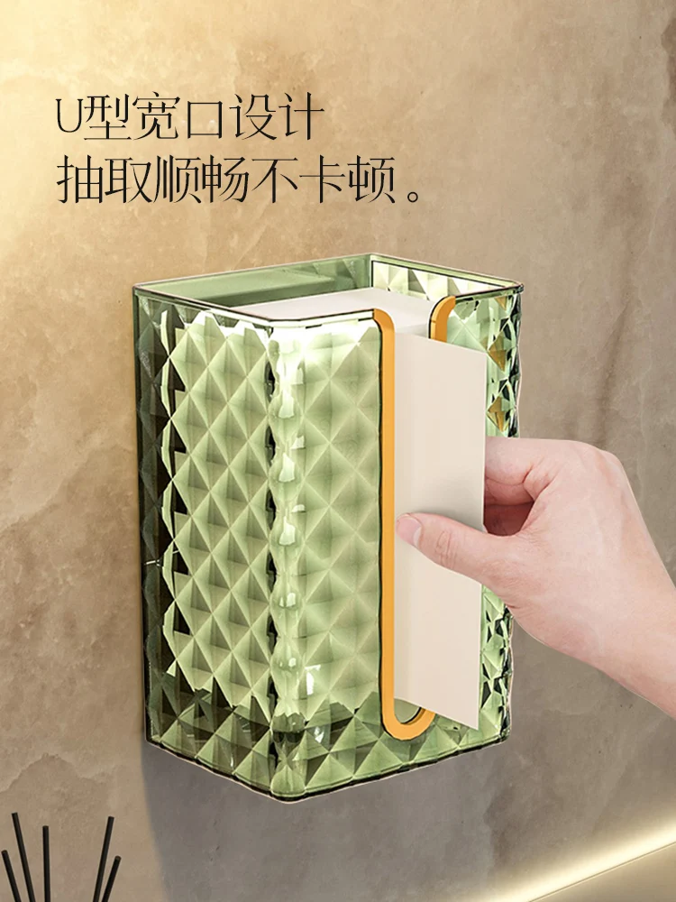 Tissue Boxes Wall Mounted Face Towel Storage Box Toilet Toilet Kitchen Upside Down Pumping Paper Box No Punching Light Luxury