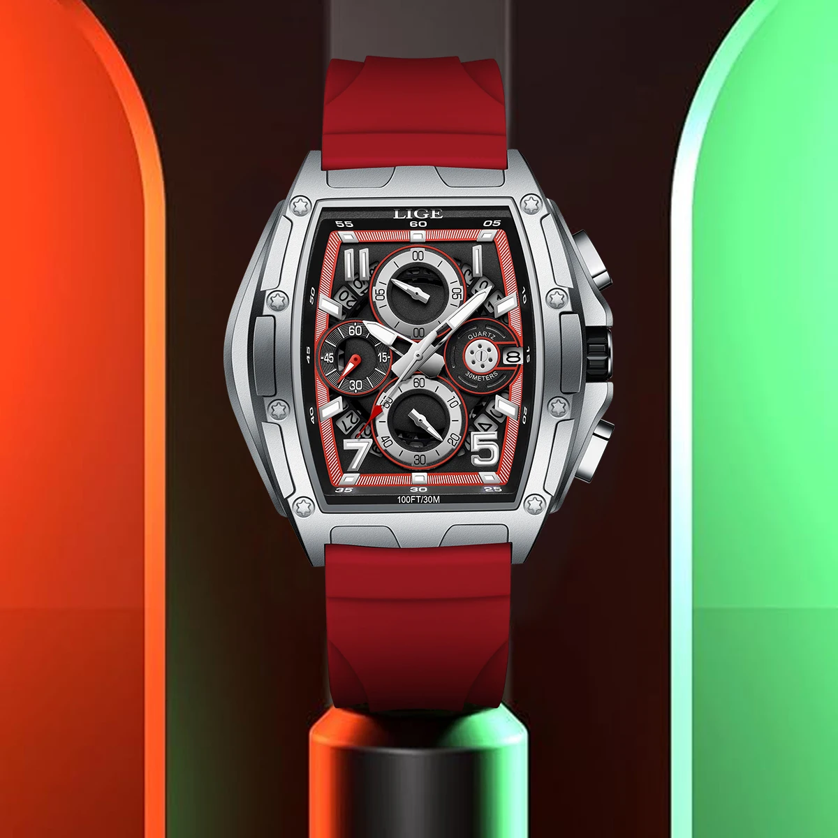 Image of LIGE Modische Outdoor-Quarzuhr für Herren Quadratische Casual-Sportuhr mit Automatischem Datum Silikonarmband Leuchtend Wasserdicht Montre Homme