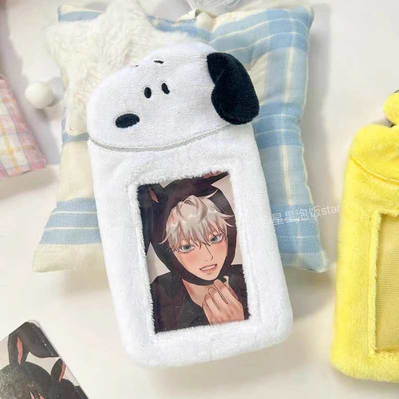 Estuche para tarjetas Snoopy Woodstock Anime, funda de felpa para tarjetas de autobús, estuche protector de fotos Kawaii de 3 pulgadas, funda protectora con colgante para bolso