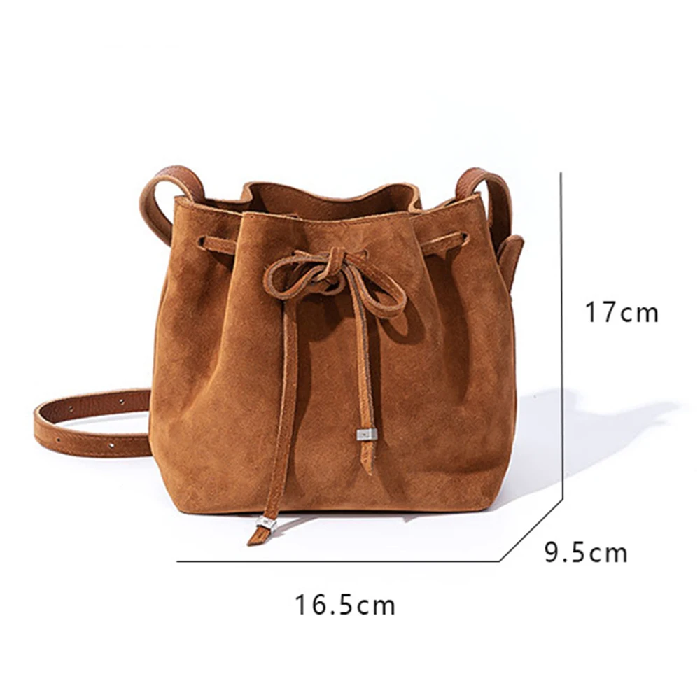 Vintage Drawstring Leather Bag bow Design Korean Bucket Bag Frosted Texture Wear-resistant Underarm Bag New