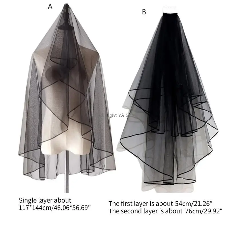 Bruid Bruiloft Sluier Zwarte Korte Tule Sluier Halloween Party Haaraccessoires