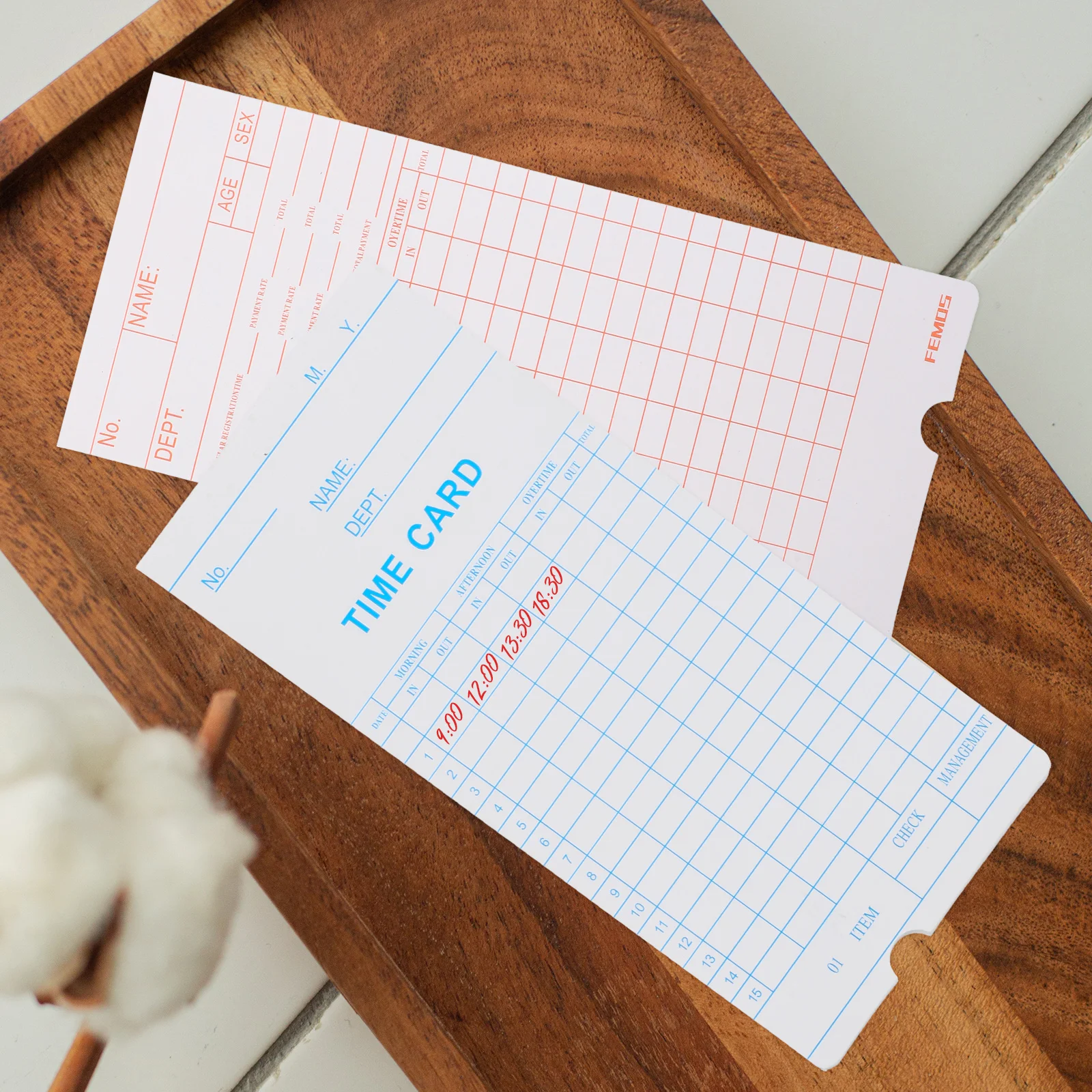 

100pcs Flexible Sheets Double-Sided Attendance Cards Paper Office Supply Tracker for Employees Weekly Timecard Papers