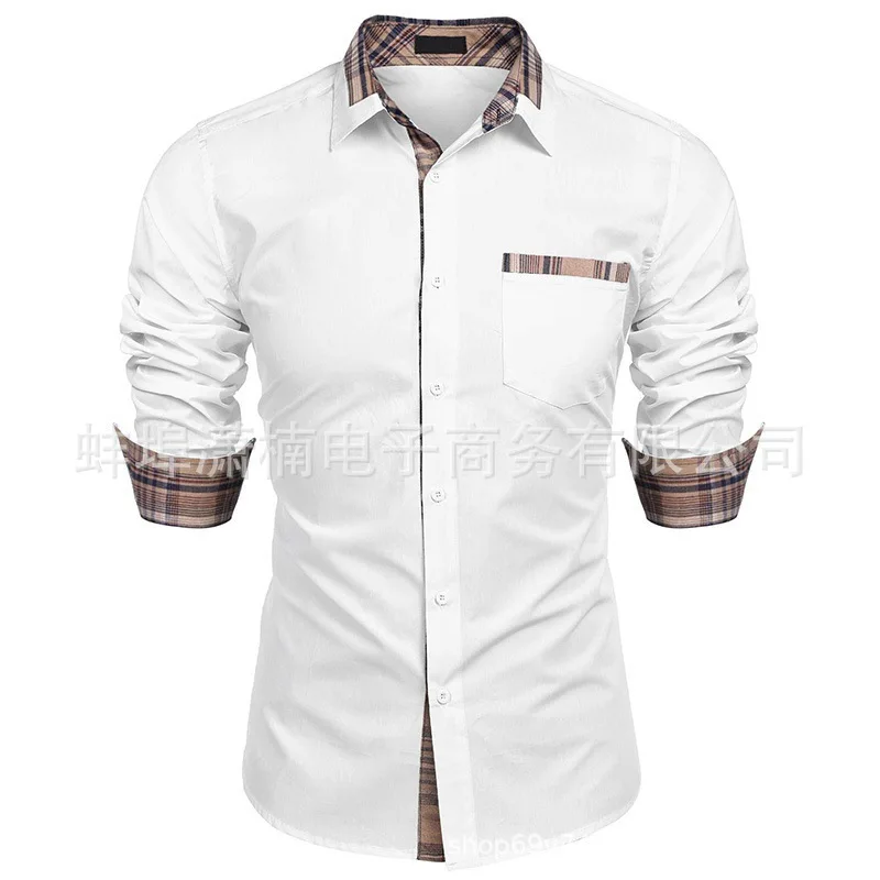 Autumn Long-sleeved Shirt Contrasting Color Fashion Button-up Shirt Men
