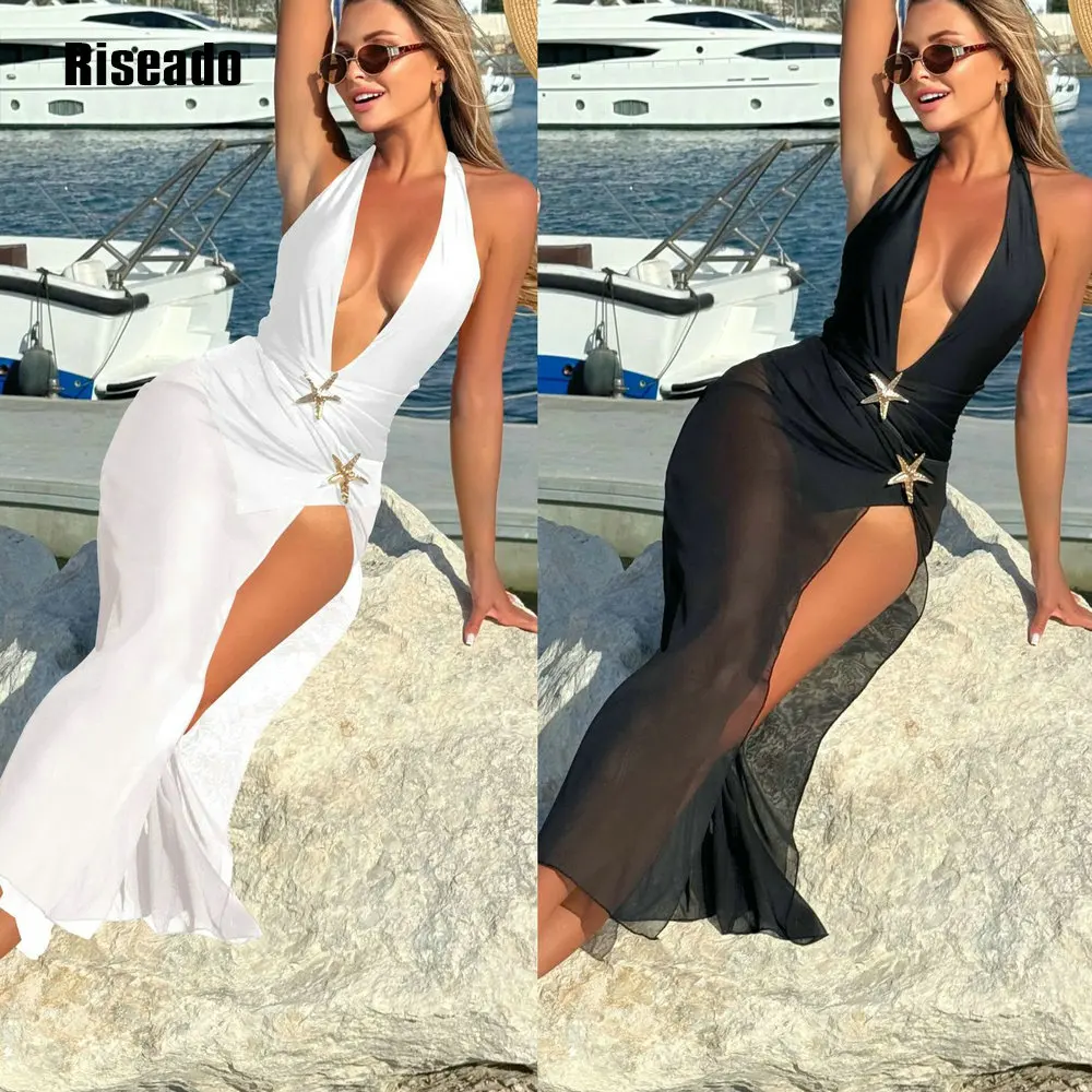 Triangle bikini  Women's Sexy Plunging Neck High Cut Cheeky Swimsuit Solid Beachwear with Mesh Skirt Cover Up