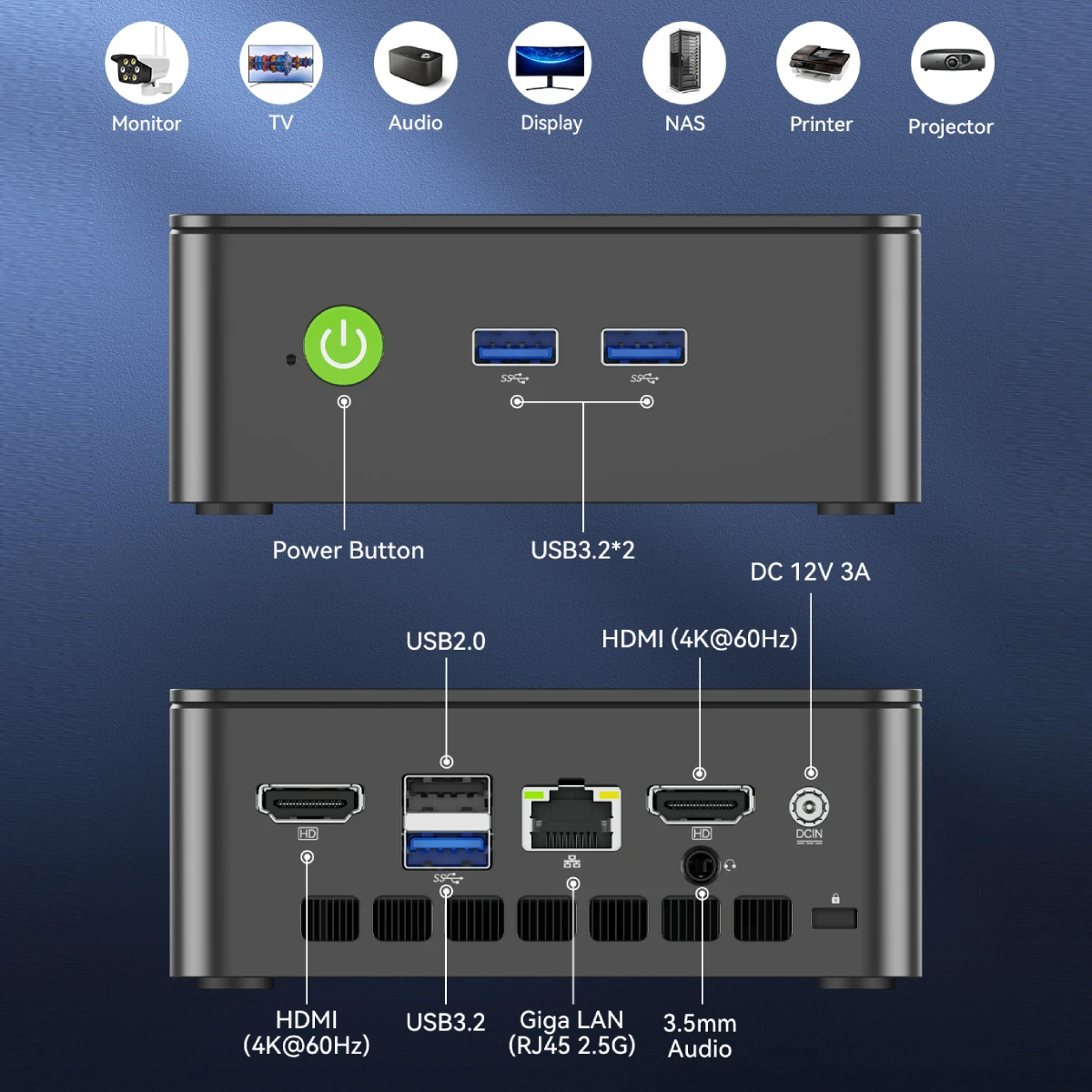 GMKtec G3S كمبيوتر صغير Intel Alder Lake N95 Windows 11 Pro Mini PC 8GB DDR4 128/256GB PCIe M.2 SSD WiFi 5 BT5.0 كمبيوتر مكتبي