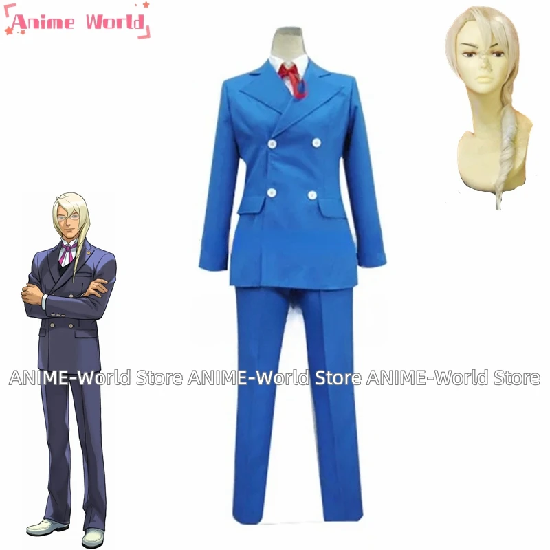 《Custom Size》Kisstyle Fashion Ace Attorney Kristoph Gavin Blue Uniform COS Clothing Cosplay Costume