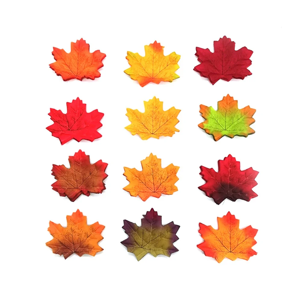 

100pcs Artificial Maple Leaves Multicolor Realistic Fading-Resistant Smooth Touch Decor For Wedding Party Home Bar Garden Photo
