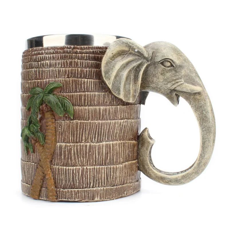 New Creative Tropical Rainforest Cup with Elephant Painting Trunk Handle Mug 600ml Large-Capacity Water Cup Decoration in Stock