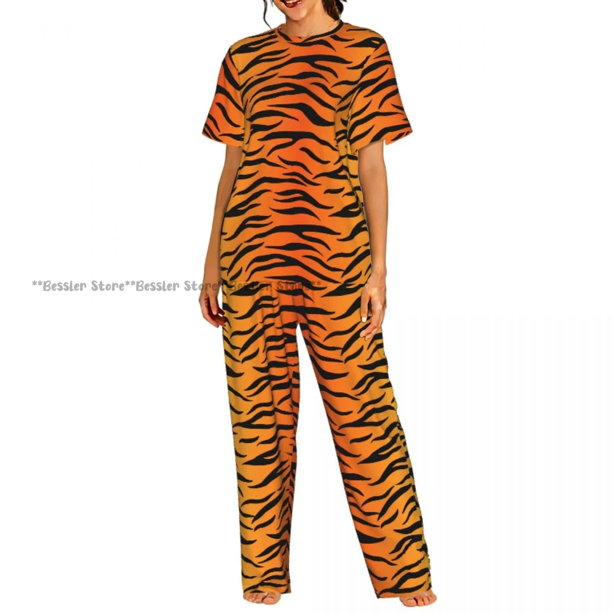 

Women's 2-piece set Tiger Skin Pattern Pajamas Short sleeved Top and Pants Sleepwear