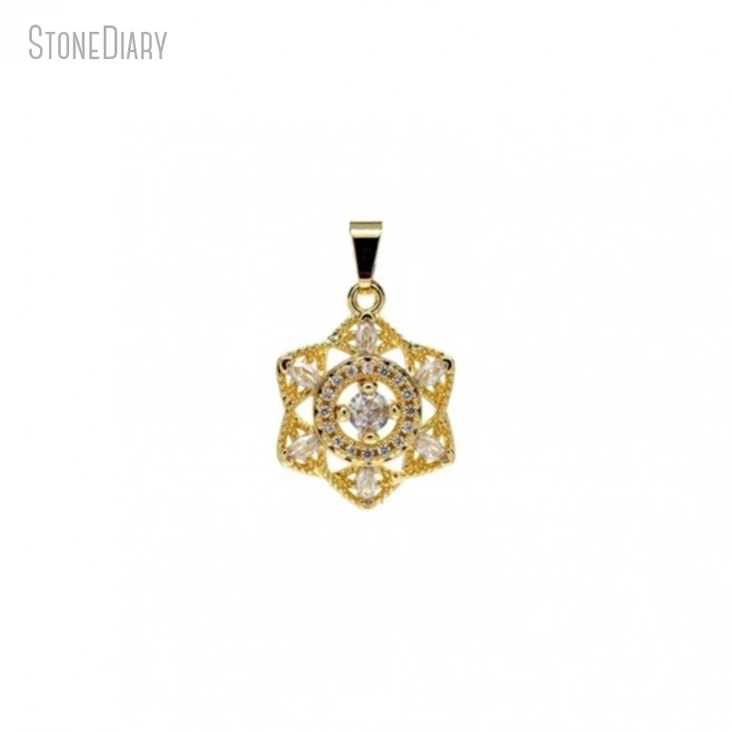 

5Pcs Wholesale Gold Color Invisible Setting Cubic Zirconia Copper Jewelry Star Of David Round Coin Circle Pendant PM50296