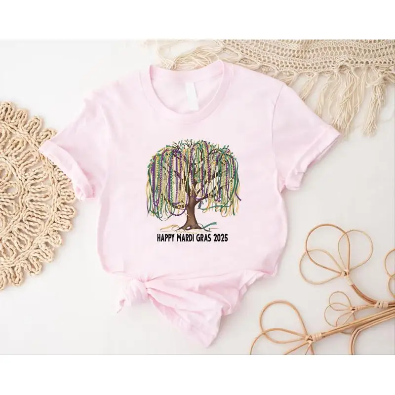 

Mardi Gras Beads Tree T Shirt Happy 2025 Nola Carnival Grass Fat Tuesday