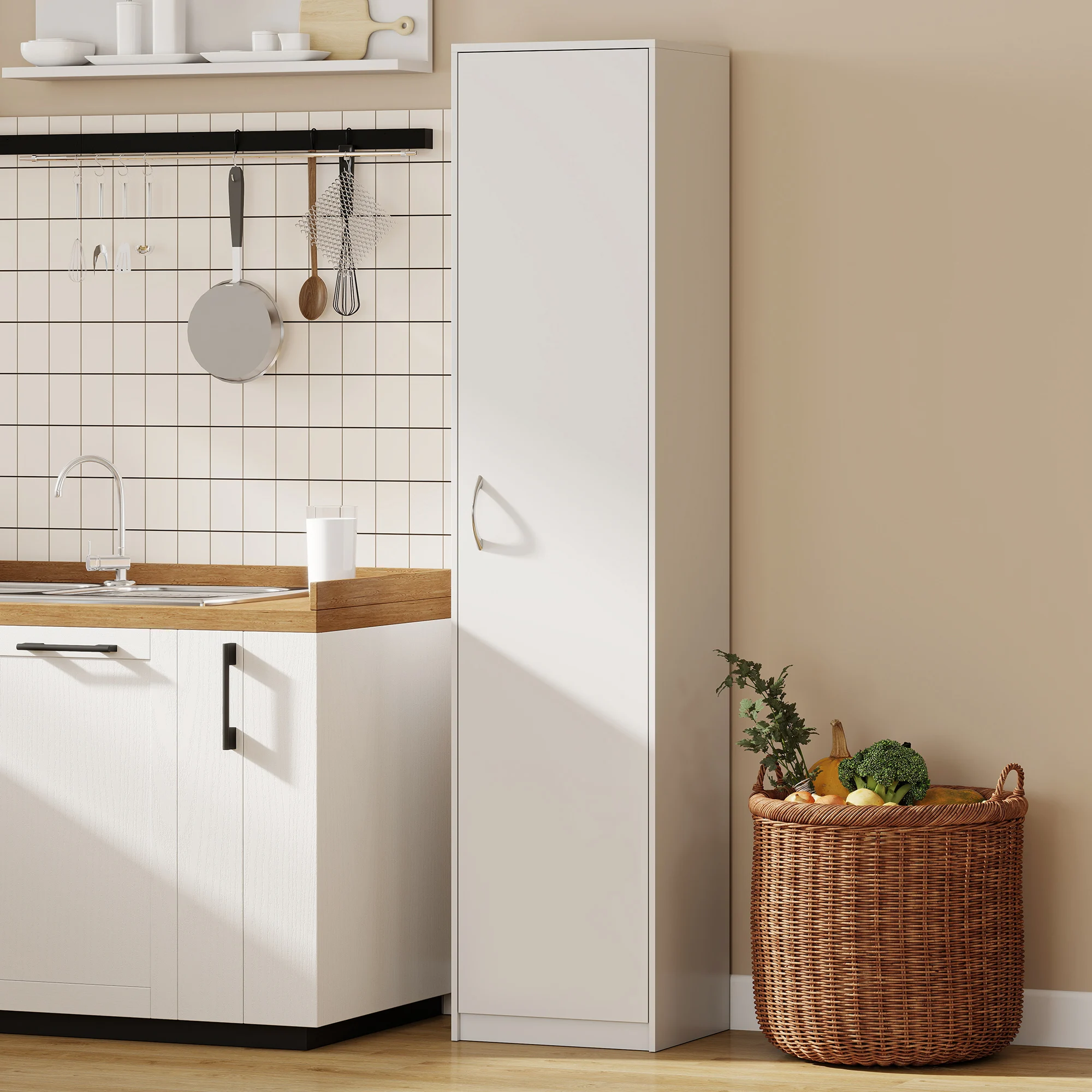 Armario de Almacenamiento de 5 Niveles con Estantes Ajustables, Organizador de Despensa de Cocina, Acabado en Madera Blanca, para Sala de Estar, Cocina, Despensa