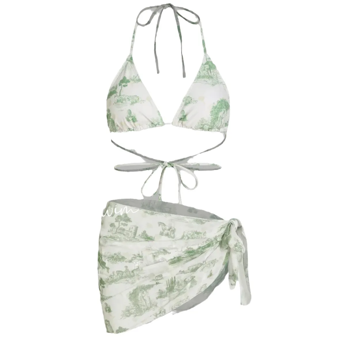 Damen-Bademode, 2024, modischer Damen-Bikini, bedruckte Badebekleidung, rückenfrei, sexy Tankini, dreiteiliger Hot-Spring-Badeanzug