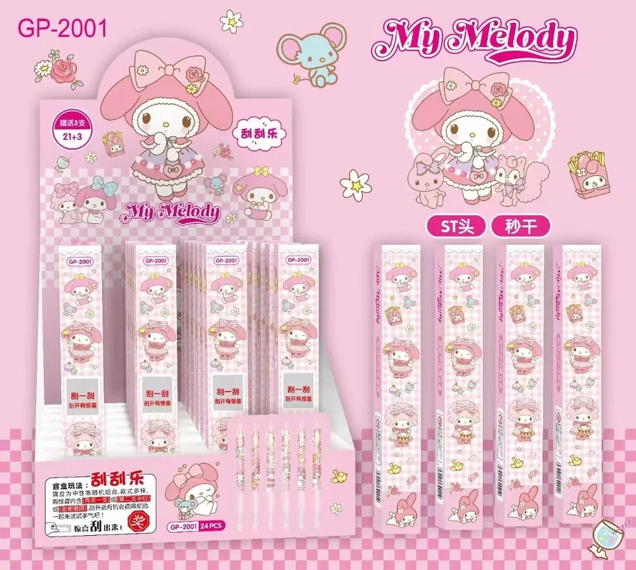 

24pcs/Box Sanrio Cartoon Series Melody Creative Ballpoint Pen Neutral Pen Metal Pen Clip Student Write Stationery School Supplie