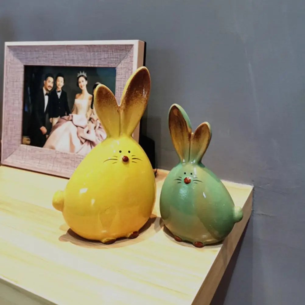 

2 Pcs Rabbit Ornament Bunny Figurine Decor Applique Ceramics Home Decoration Animal Statue Figure Small Statues