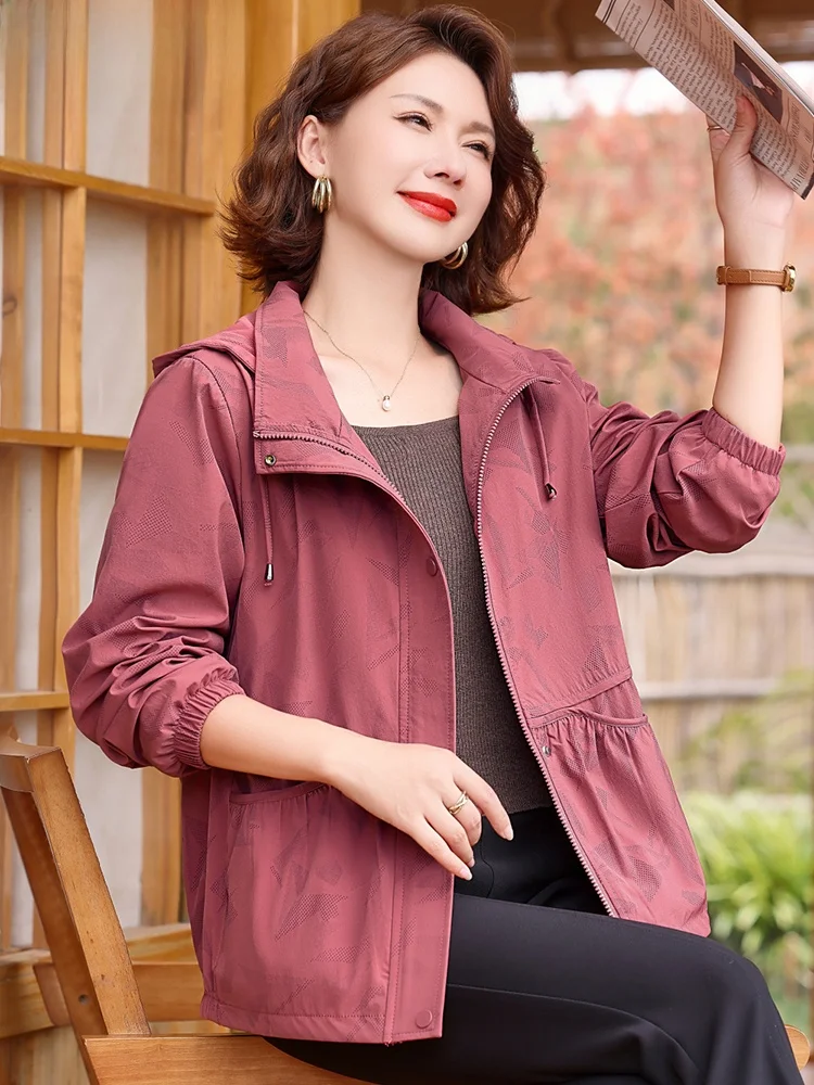 

Casual ort Mom Coat Spring Autumn New Sle 2024 Faionable Women's Jaet for Middle-Aged And ly Straight Cut Polyes...