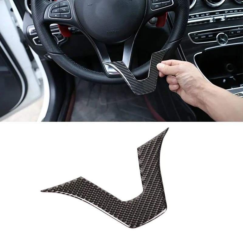 Car Styling Real Carbon Fiber U Shape Steering Wheel Panel Frame Cover Trim For Mercedes Benz C GLC Class W205 X253 2017 2018