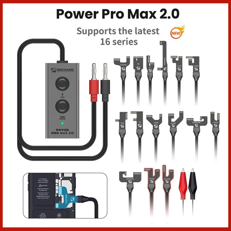 NEW MECHANIC Power Pro Max 2.0 for Iphone X-16PM One Button Power Cord Fast Start Test Cable with FPC Connectors Alligator Clips