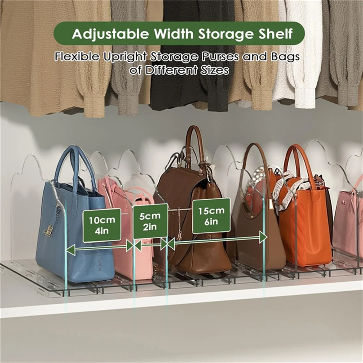 Purse Organizer for Closet, Adjustable Shelf Divider for Closet, Clear Bag Storage Organizer, for Bedroom Office
