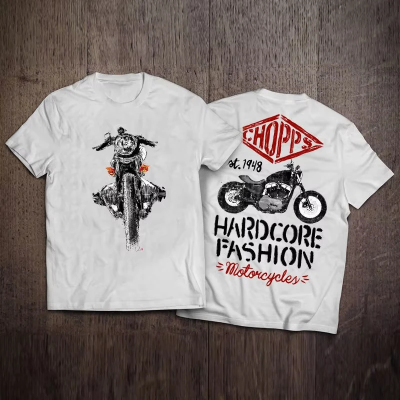2026Vintage Biker Graphic T-Shirt, Retro Motorcycle Helmet Front Back Print,Oversized Casual Streetwear Short Sleeve Tee for Men