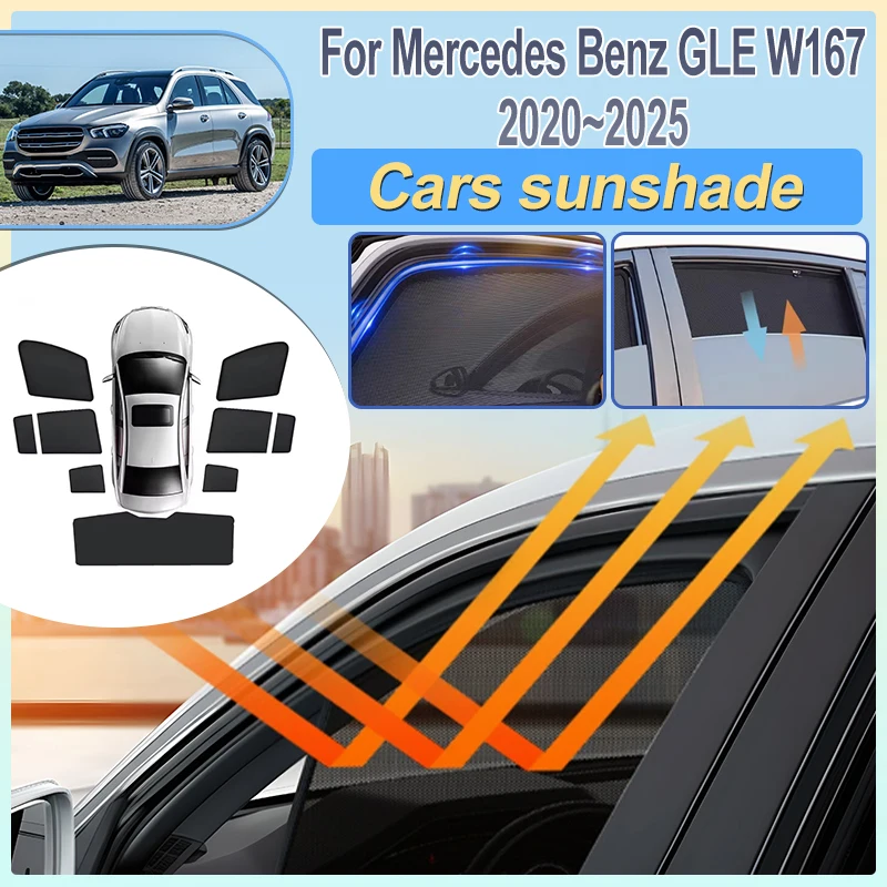 

For Mercedes Benz GLE Accessories 2020-2025 W167 Car Window Sunshade Side Glass Mesh Front Windshield Sun Shield Car Accessories