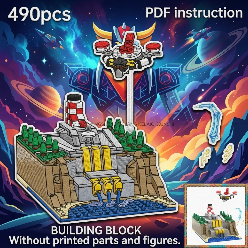 

MOC Classic 70s Super Robot Building Blocks Sci-Fi Flying Saucer Mech Dam Base Micro Diorama Display Toy Adult Collector