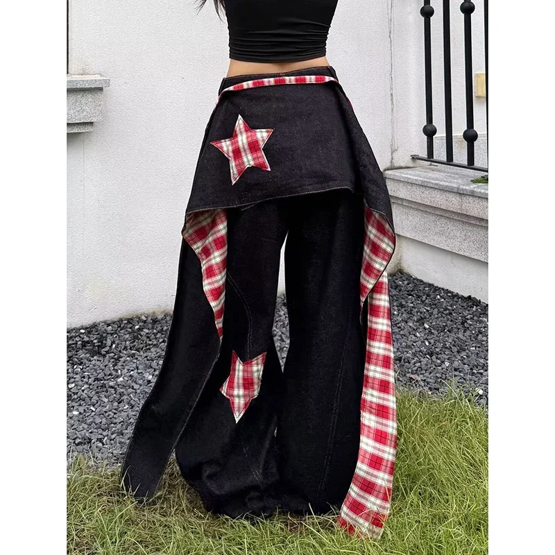 Czarne gotyckie jeansy baggy damskie w stylu japońskim Y2K z lat 2000, emo, szerokie nogawki, spodnie dżinsowe Harajuku vintage oversize, spodnie jeansowe 2025