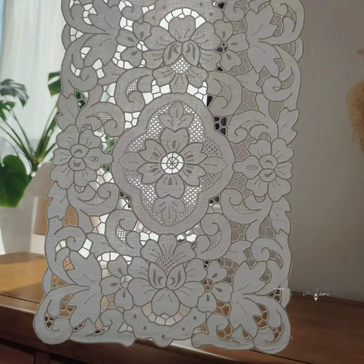 Hand Embroidered Tablecloth Decorative Coaster European Style Linen Material Flat Embroidery Old Stitching Hollow Button