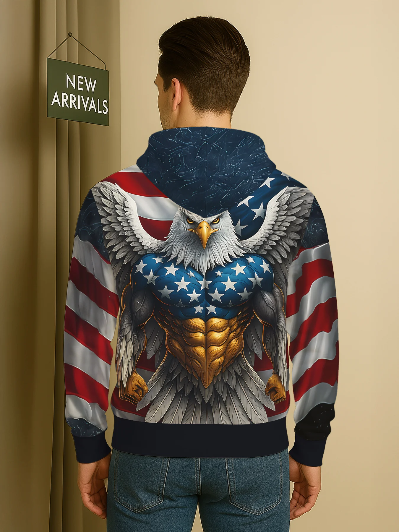 New model: men’s hooded long-sleeve loose-fitting casual printed basic sweatshirt. Perfect for young people in spring, summer, a