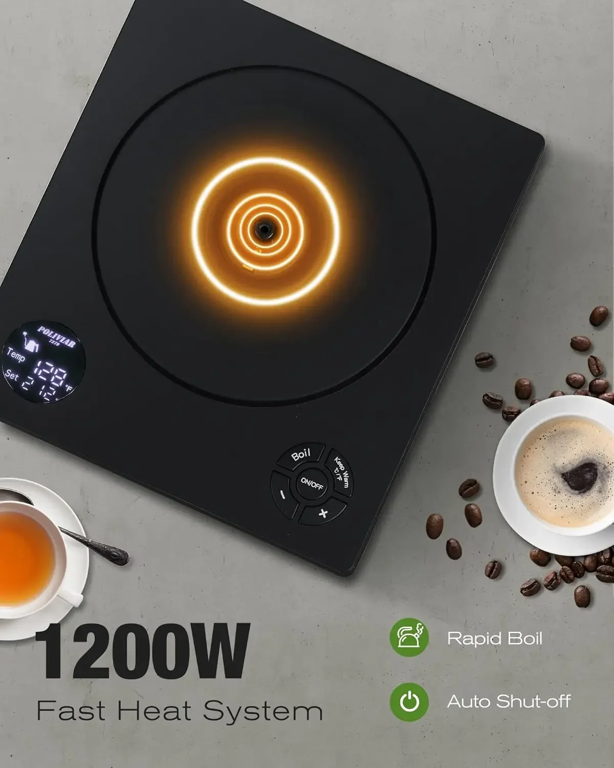 Hervidor eléctrico con cuello de cisne, hervidor de té eléctrico de 1200W con mango de madera auténtica, hervidor eléctrico de 34oz para café y té, 18/8