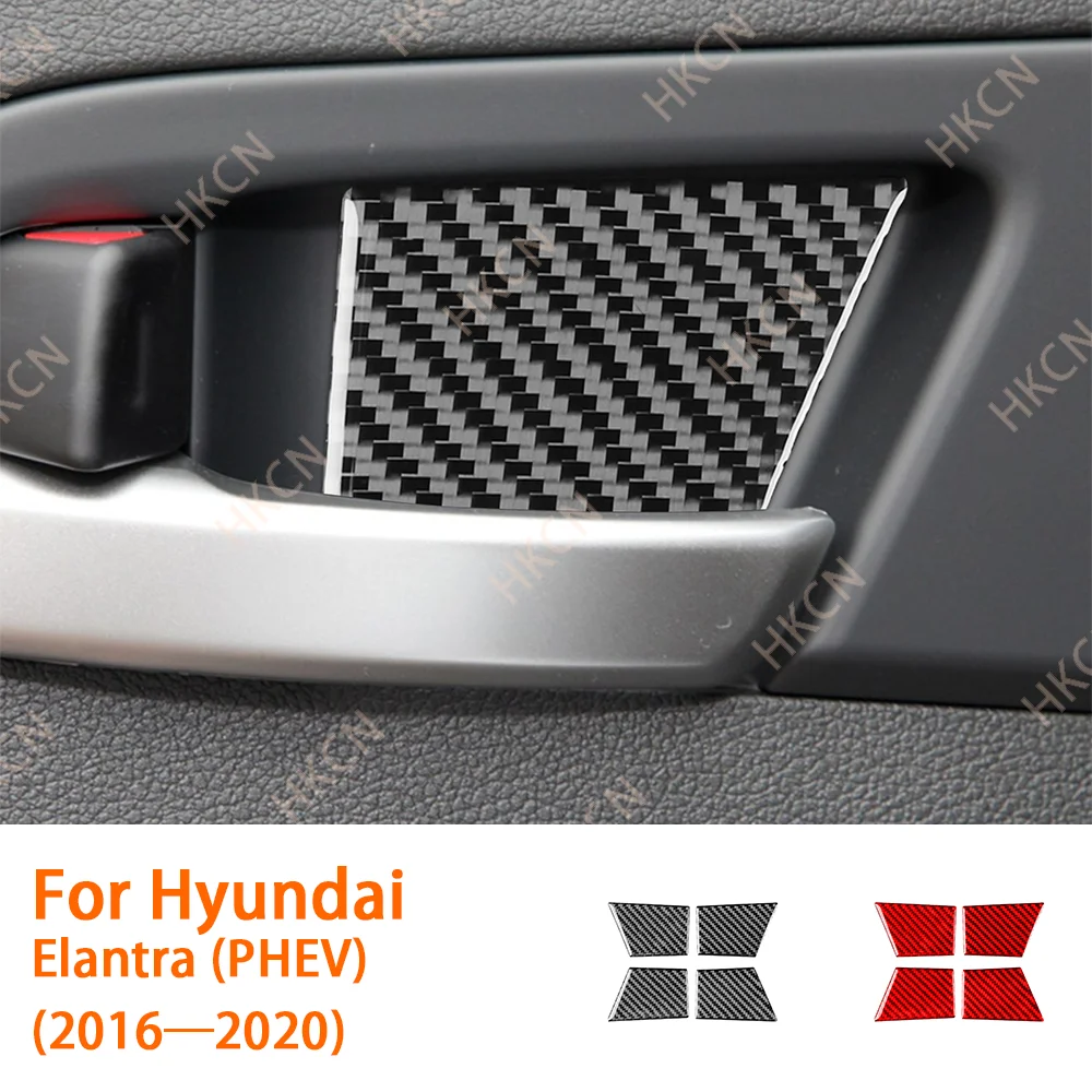 

HKCN Carbon Fiber Inner Door Bowl Barrel Panel Car Interior Accessories Cover Trim Sticker For Hyundai Elantra (PHEV) 2016—2020