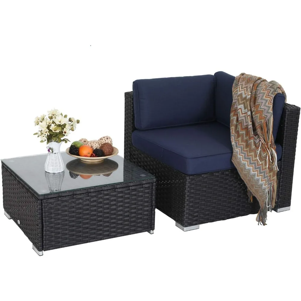 

Outdoor Sectional Furniture Clearance Clearance 2 Piece Patio Sofa Set Low Back Rattan Wicker Additional Seat, Navy Blue