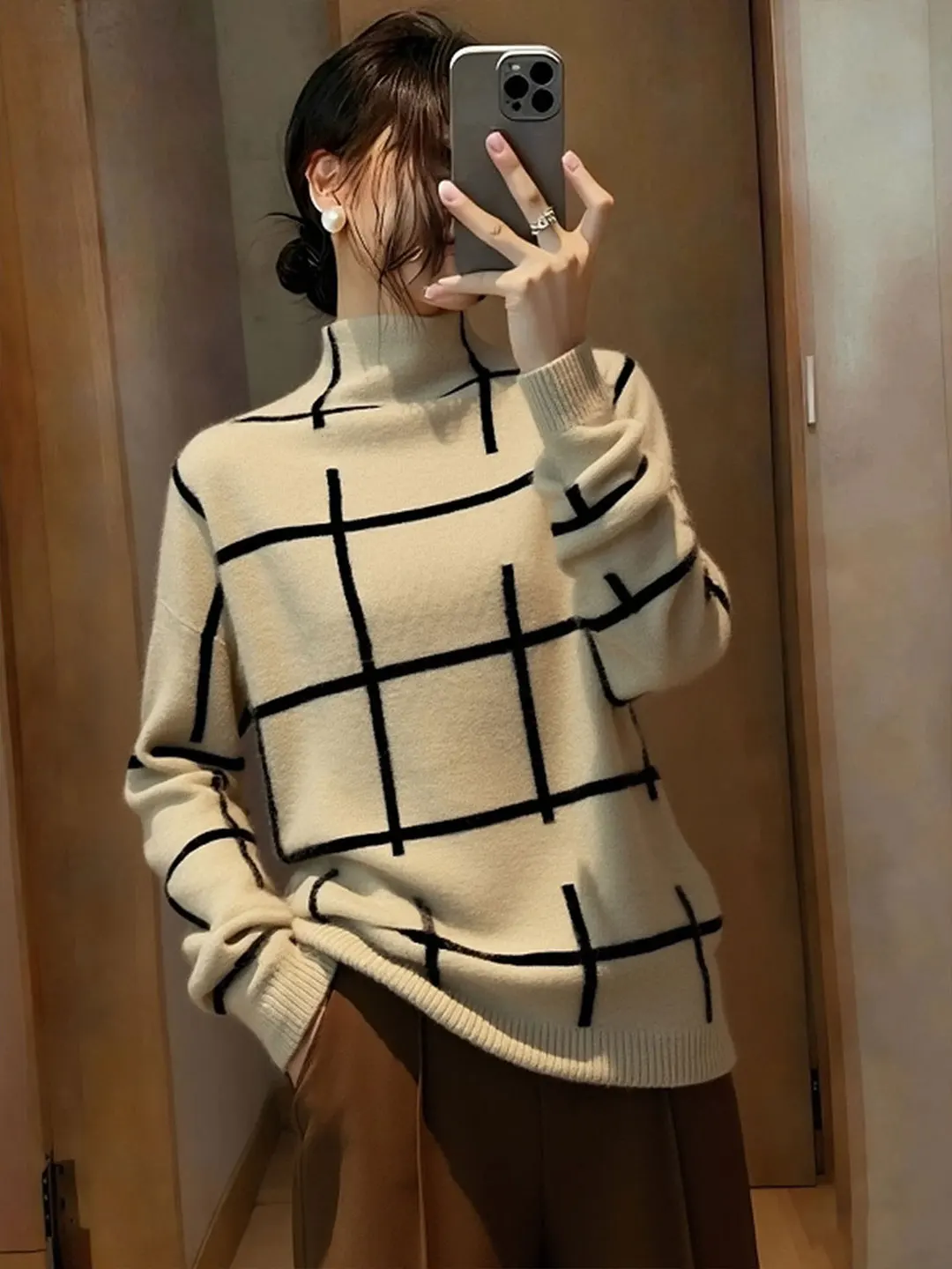 

Ele Retro Long Sve Knitted Sweater round Ne Casual Women's Top High Quali Winter Faion Comfortable Warmth