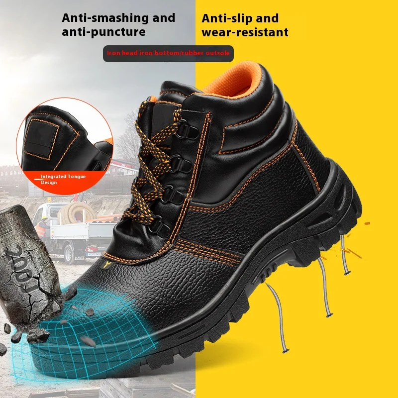 Men's safety shoes are anti smashing, anti piercing, sweat absorbing, breathable, soft, comfortable, and durable work shoes