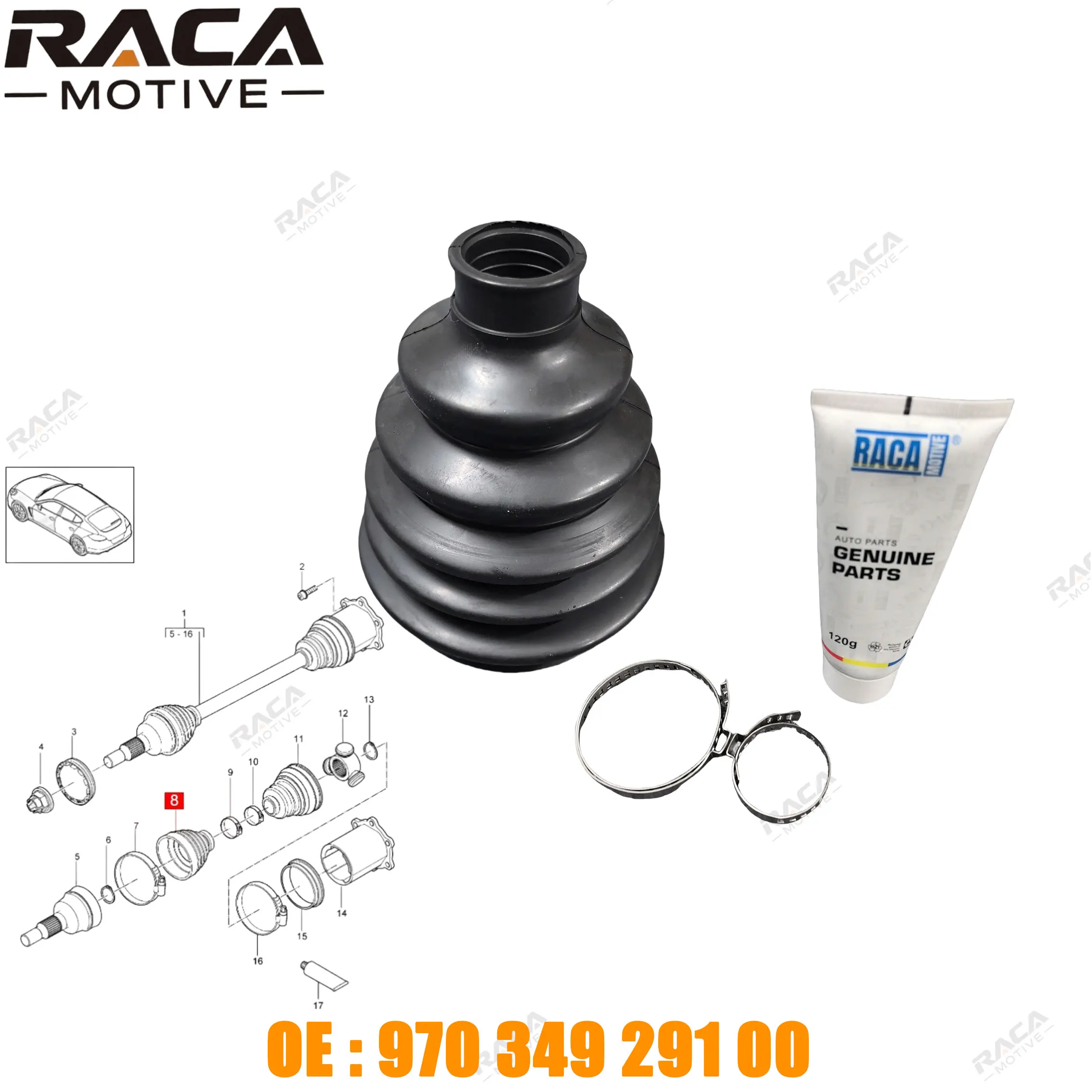 Front Axle Dust Cover (Inner and Outer) Suitable for Mercedes-Benz, Porsche Panamera (970) 2009-2017 3.0/3.6/4.8 Displacement 97034929100 97034929200
