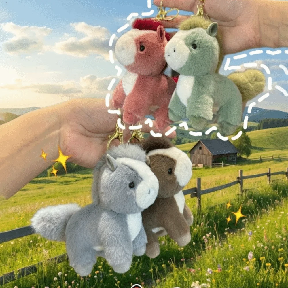 Fashion Fluffy Animal Keychain Lightweight Soft Pony Bag Charm Cute Versatile Horse Keyring For Purse Car Keys