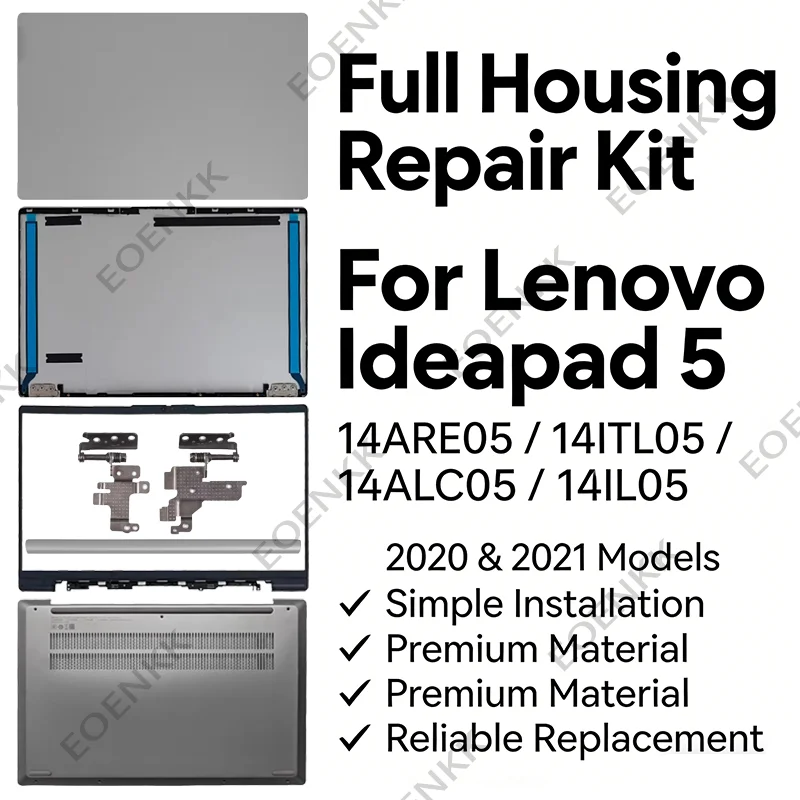 For Lenovo Ideapad 5 14ARE05 14ITL05 14ALC05 14IIL05 Laptop Housing Set, Bottom Case Palmrest LCD Back Cover Bezel Repair Kit