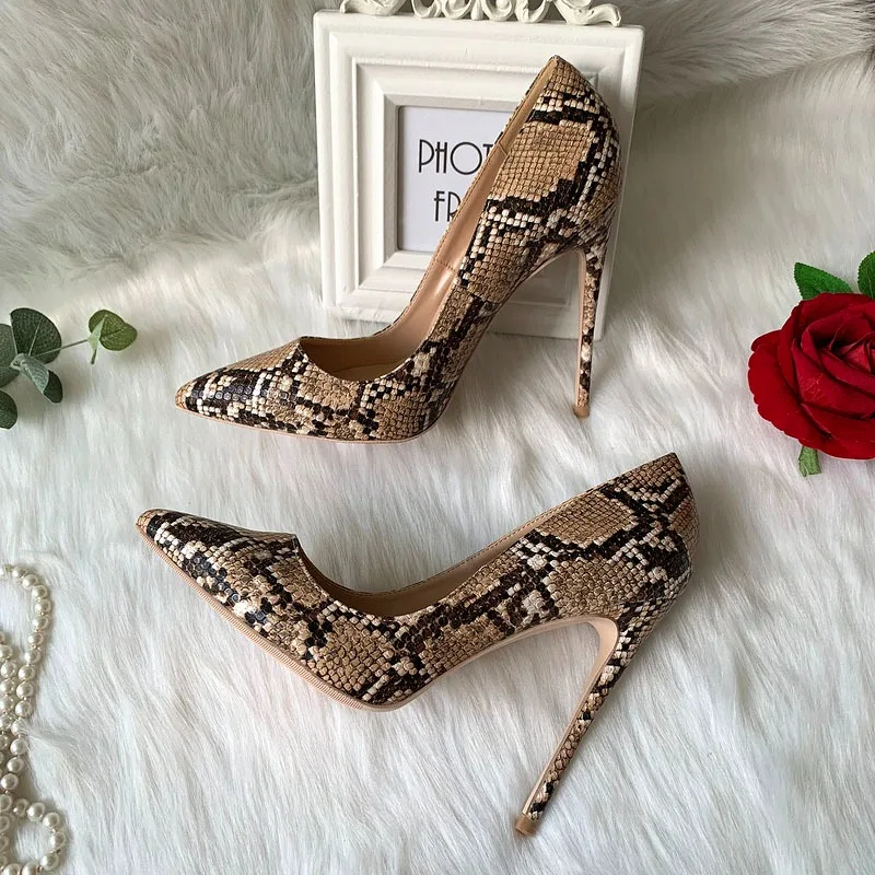 

2025European and American feeling wild python pattern pointed head shallow mouth thin heel fun women's high heels